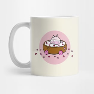 Valentine's Day Cat Donut Car with Heart Sprinkles (Pink) Mug